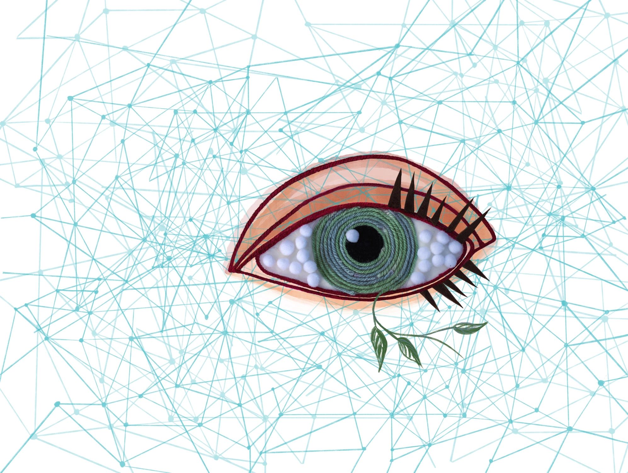 Stylized human eye with AI network overlay representing machine vision and digital identity