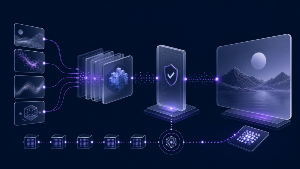 AI content passing through a transparency and provenance checkpoint